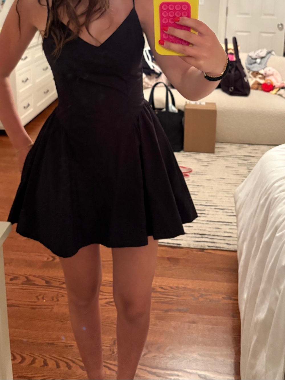 Black V-Neck aritzia Fit-and-Flare Mini Dress